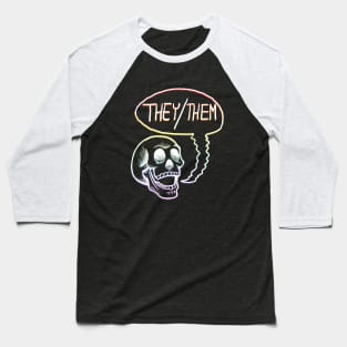 LGBTQIA+ Rainbow Pride Flag They Them Pronouns Skull Baseball T-Shirt